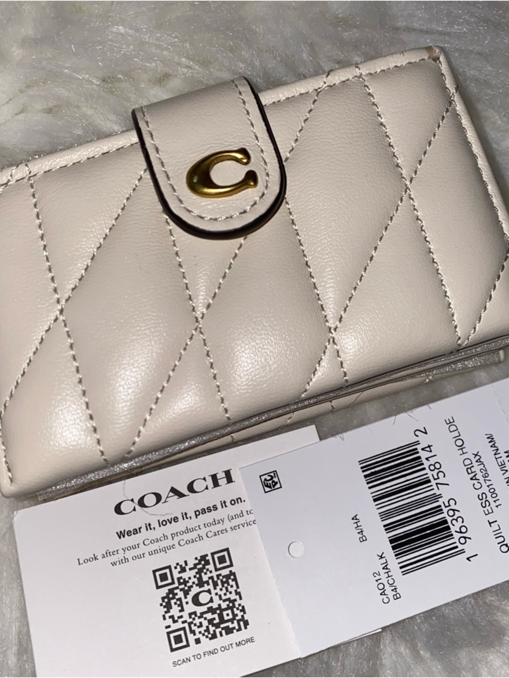 Coach Essential Multi Card Holder With Pillow Quilting Chalk New